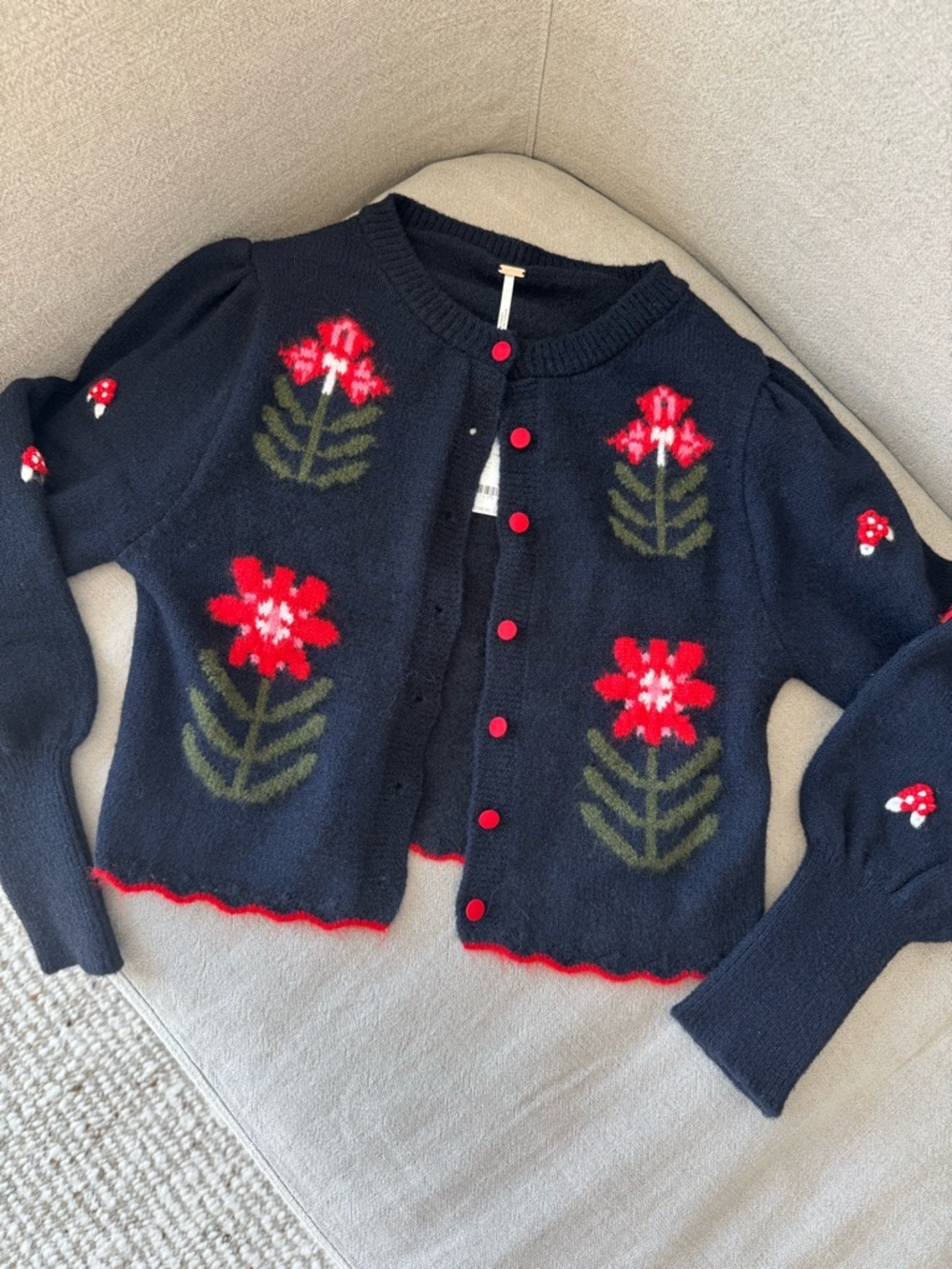 Free People Nonna Sweater XS Midnight Bloom Floral Cardigan Navy & Red - Picture 4 of 11